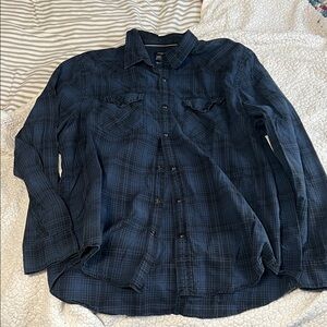 American Eagle Outfitters Dark Blue Plaid Shirt
